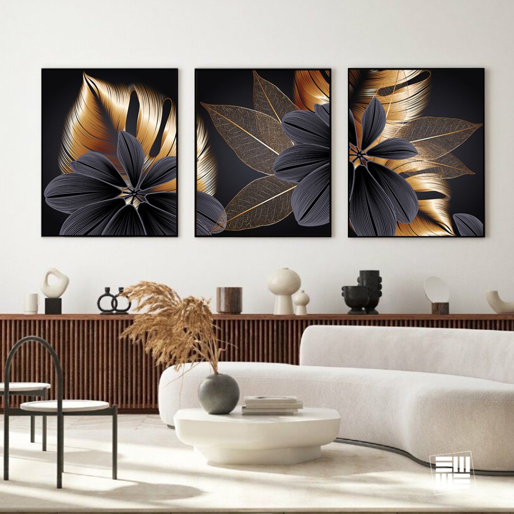 trio de quadros decorativos de flores