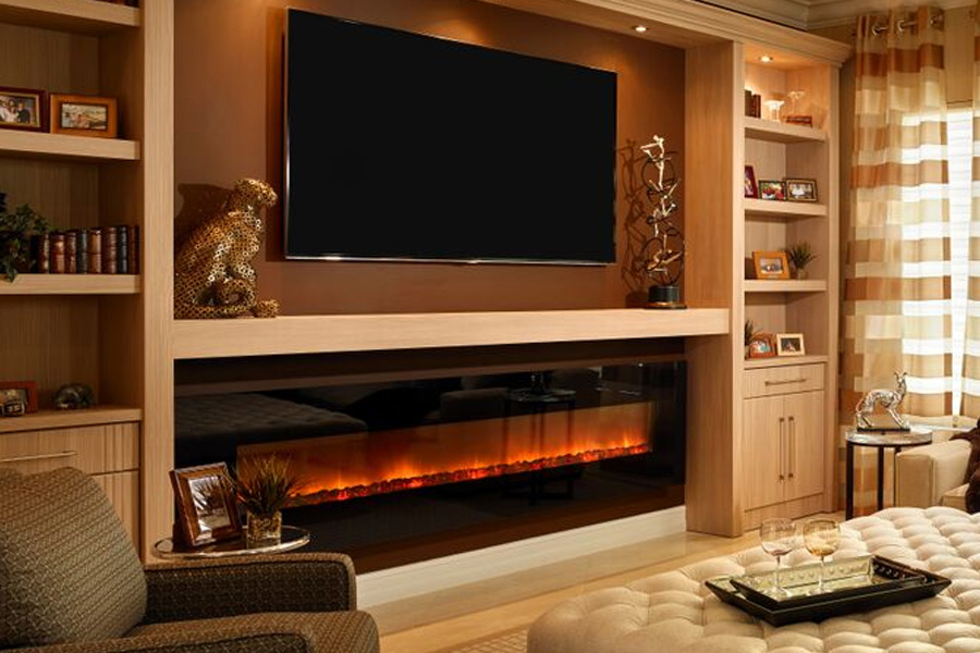 sala de estar com lareira em estilo moderno