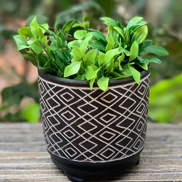 vaso grande preto modelo cachepo com planta 