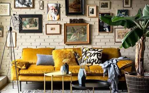 sala com sofá amarelo