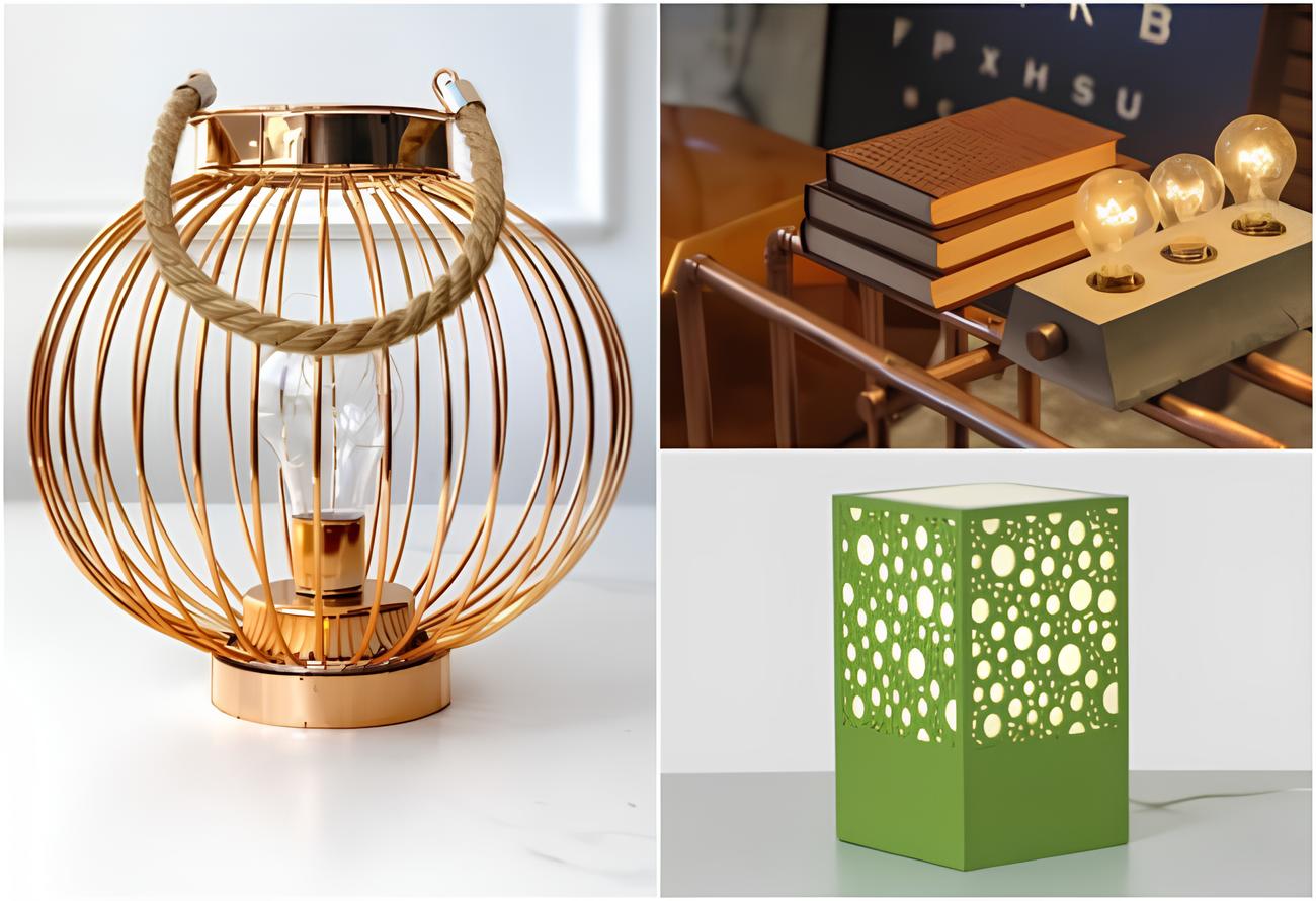 foto com três modelos de luminárias de modelos diferentes, materias e cores.