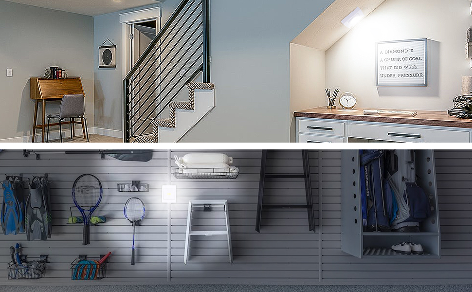 modelo de dois ambientes com modelos de luminárias de LEd de emergência.