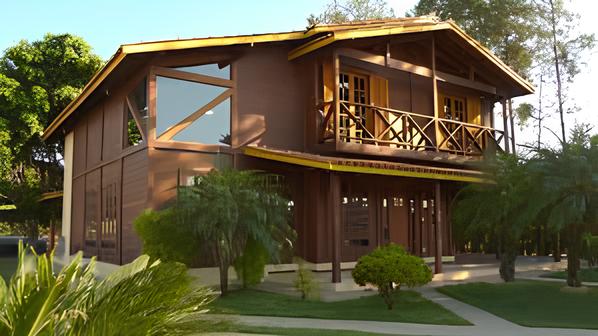 uma casa de dois andares feita de madeiras maciça